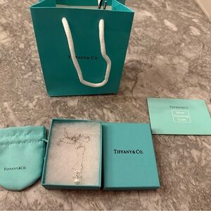 Tiffany & Co. Silver Necklace with White Pearl and Crystal Accents